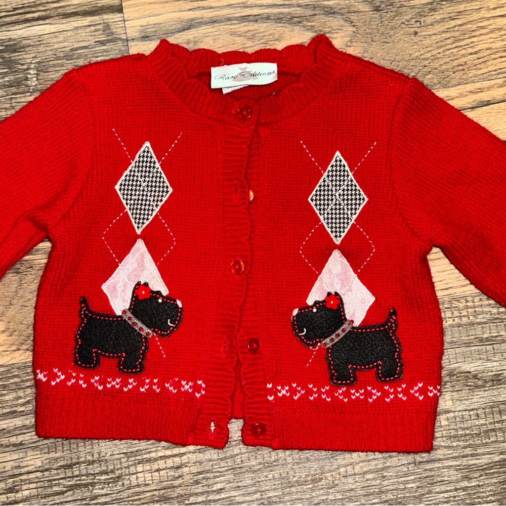 Rare Editions 2T Red Cardigan with Dog Design